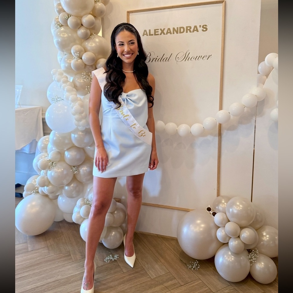 Elegant Light Blue Strapless Dress - Picture 9 of 13